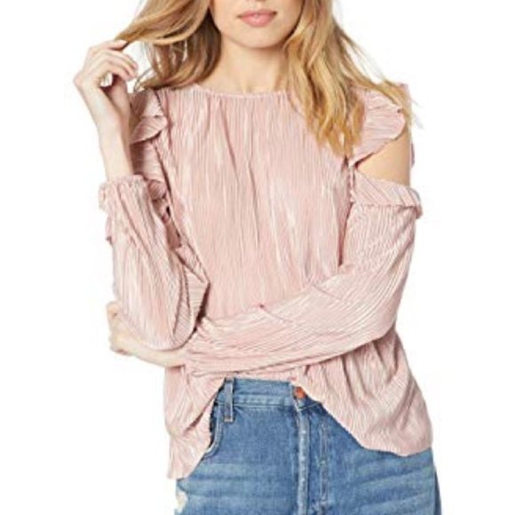 BB Dakota Tops - BB Dakota Cold Shoulder Pink Ruffle Blouse